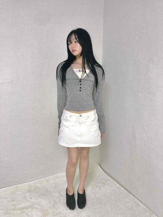 Glossy Satin Stitch Point High-Waisted Mini Skirt