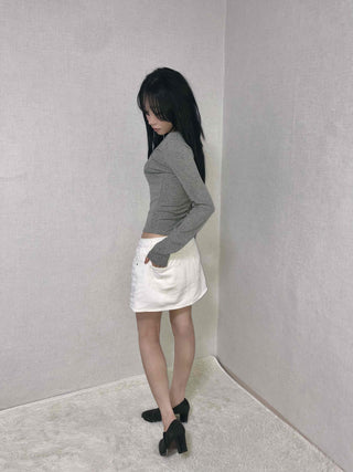 Glossy Satin Stitch Point High-Waisted Mini Skirt