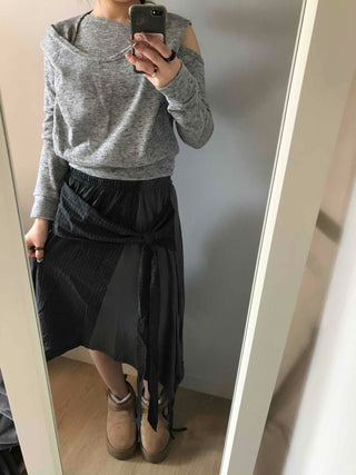 Pocket Detail Elastic Waist A-Line Midi Skirt
