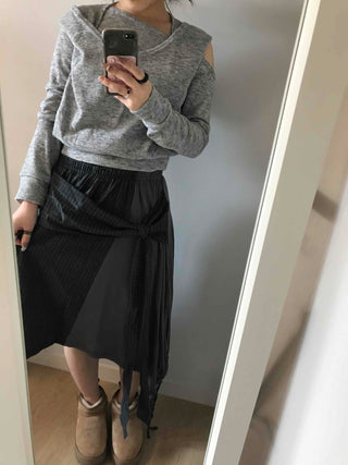 Pocket Detail Elastic Waist A-Line Midi Skirt