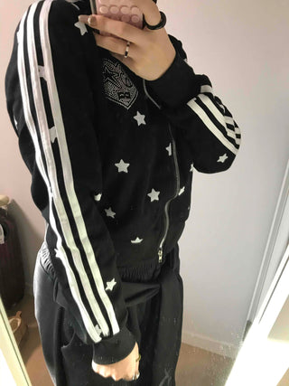 All-Over Star Contrast Trimmed Short Zip-Up
