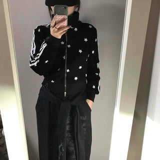 All-Over Star Contrast Trimmed Short Zip-Up
