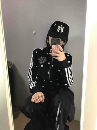 All-Over Star Contrast Trimmed Short Zip-Up