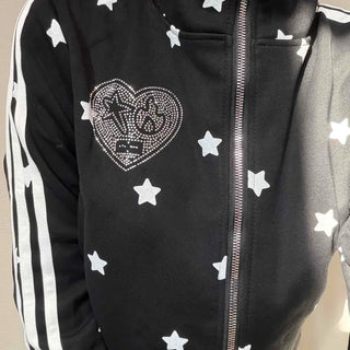 All-Over Star Contrast Trimmed Short Zip-Up