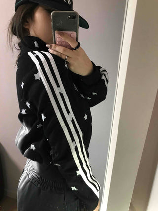 All-Over Star Contrast Trimmed Short Zip-Up