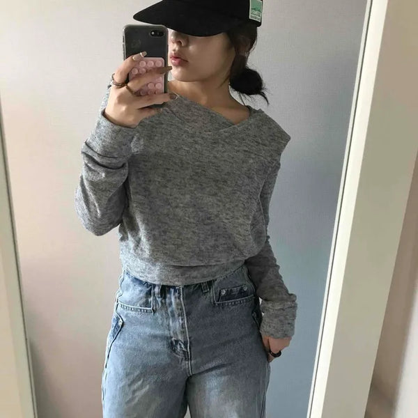 Elastic String High-Waisted Semi-Bootcut Denim Pants