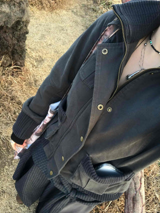 Slim-fit turtleneck knit mix long jacket