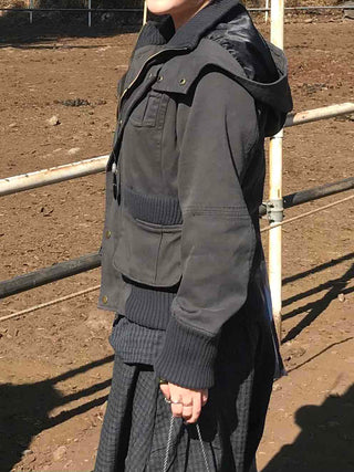 Slim-fit turtleneck knit mix long jacket
