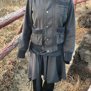 Slim-fit turtleneck knit mix long jacket