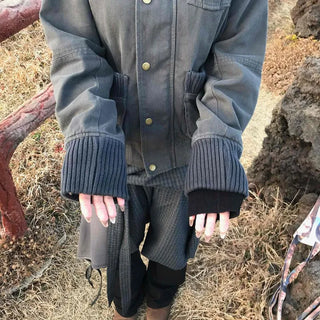 Slim-fit turtleneck knit mix long jacket