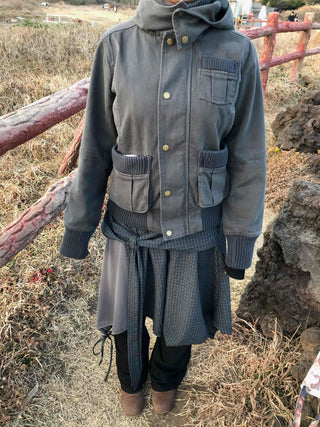 Slim-fit turtleneck knit mix long jacket