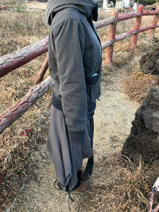 Slim-fit turtleneck knit mix long jacket