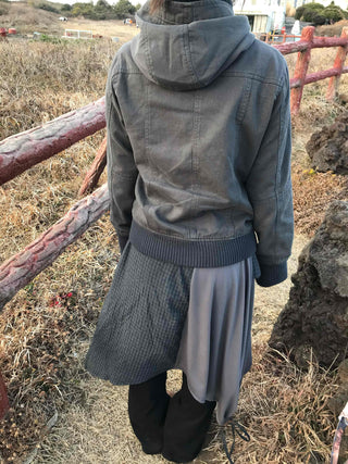 Slim-fit turtleneck knit mix long jacket