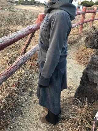 Slim-fit turtleneck knit mix long jacket