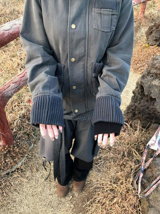 Slim-fit turtleneck knit mix long jacket
