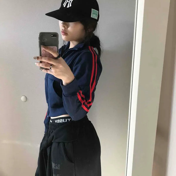 Retro Sporty Line Track Crop Zip-up