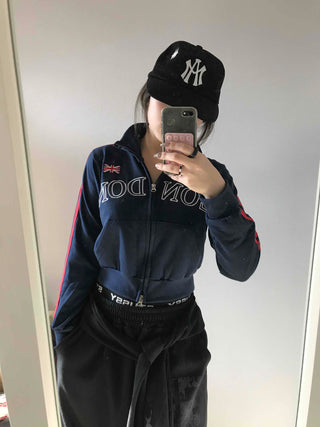 Retro Sporty Line Track Crop Zip-up