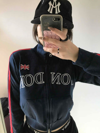 Retro Sporty Line Track Crop Zip-up