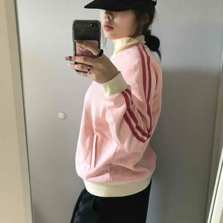 Sporty color-blocked diagonal line zip-up