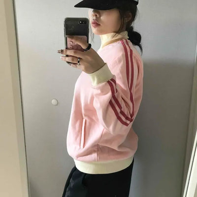 Sporty color-blocked diagonal line zip-up