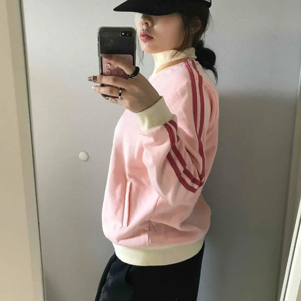 Sporty color-blocked diagonal line zip-up