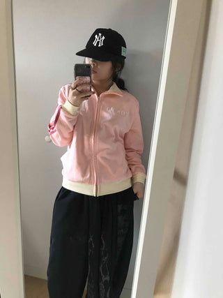 Sporty color-blocked diagonal line zip-up