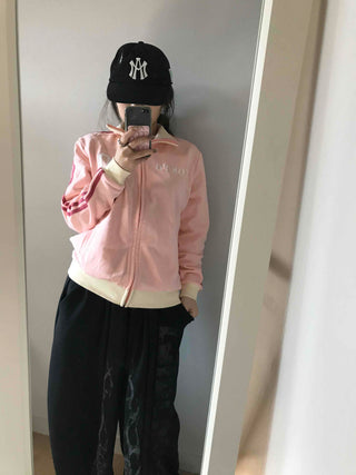Sporty color-blocked diagonal line zip-up