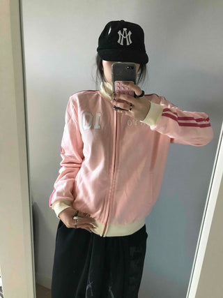 Sporty color-blocked diagonal line zip-up