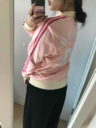 Sporty color-blocked diagonal line zip-up