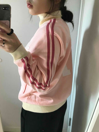 Sporty color-blocked diagonal line zip-up