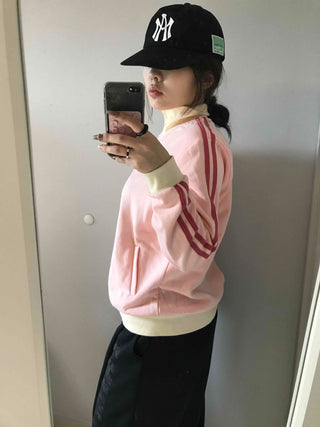 Sporty color-blocked diagonal line zip-up