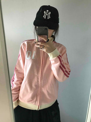 Sporty color-blocked diagonal line zip-up