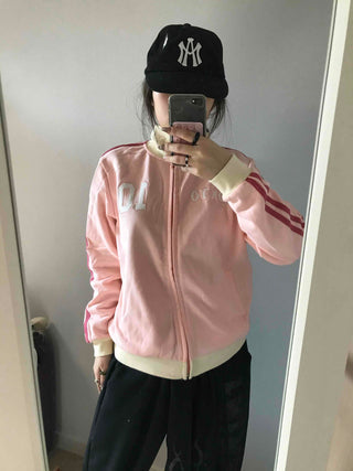 Sporty color-blocked diagonal line zip-up