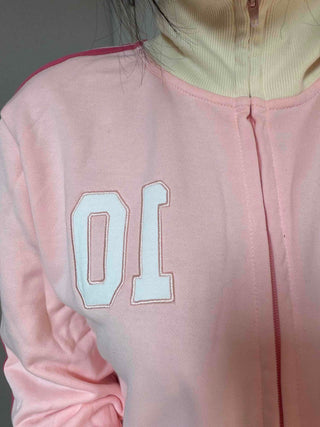 Sporty color-blocked diagonal line zip-up