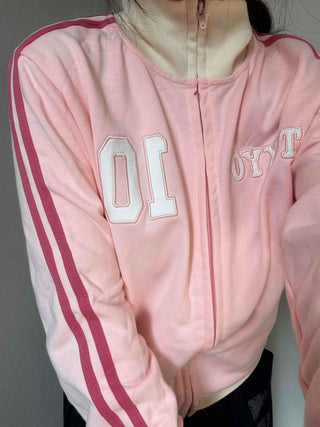 Sporty color-blocked diagonal line zip-up
