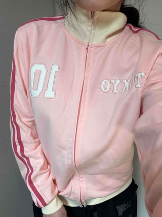 Sporty color-blocked diagonal line zip-up