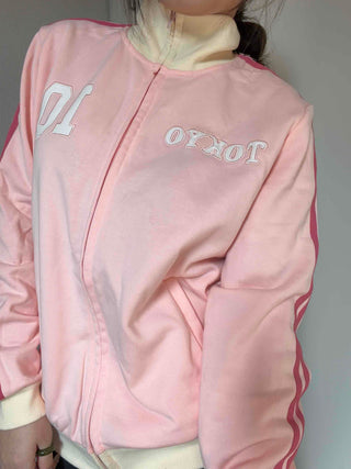 Sporty color-blocked diagonal line zip-up