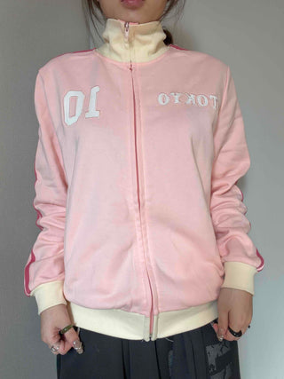 Sporty color-blocked diagonal line zip-up