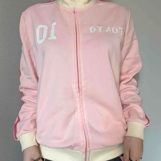 Sporty color-blocked diagonal line zip-up