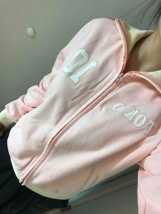 Sporty color-blocked diagonal line zip-up