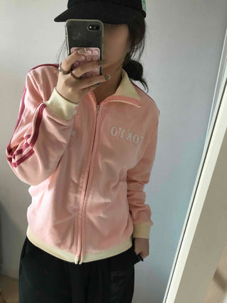 Sporty color-blocked diagonal line zip-up
