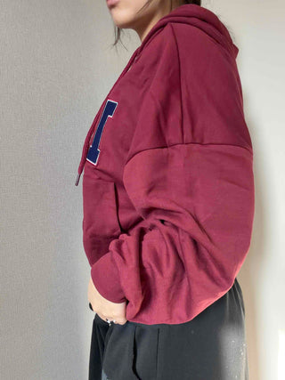 Campus Mood Lettering Loose Fit Crop Zip-Up Hoodie