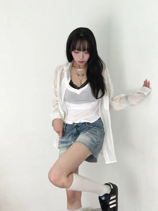 Sunka Basic See-through Shirt