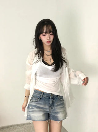 Sunka Basic See-through Shirt