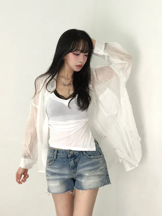 Sunka Basic See-through Shirt