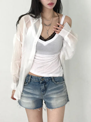 Sunka Basic See-through Shirt