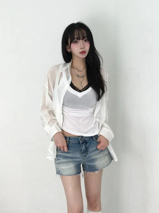 Sunka Basic See-through Shirt