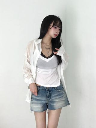 Sunka Basic See-through Shirt