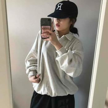Collared Layered Oversized Loose Fit Sweatshirt