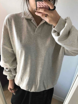 Collared Layered Oversized Loose Fit Sweatshirt
